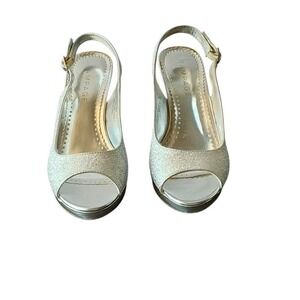 Rampage Flanders Slingback Heels Womens 9M Silver Glitter Peep Toe Platform Pump